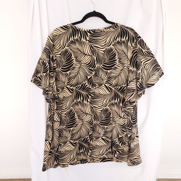 Lane Bryant Beige n Black Plant Pattern Stretchy V Neck Blouse Size 26/28 - Picture 10 of 12